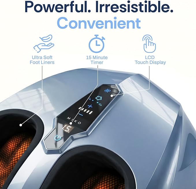 MIKO Foot Massager Machine with Deep-Kneading Compression Shiatsu and Heat for Plantar Fasciitis Neuropathy - Fits up to Men Size 12