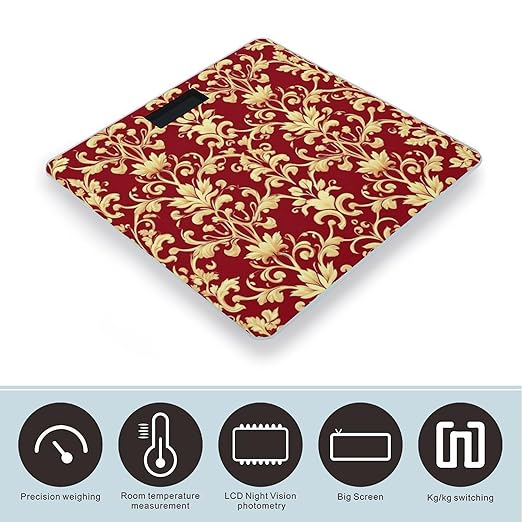 Women's Digital Bathroom Weighing Scale Automatic Switch Energy Saving Scale Smart Scale for Body Weight Flower Red Gold Floral Classy Burgundy Antique