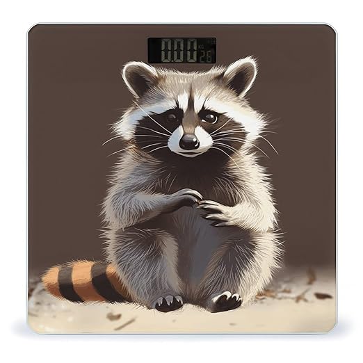 Cute Raccoon Bathroom Scale Large LCD Backlight Display Digital Scale Rounded Corners Body Scales Automatic Power On/Off Bathroom Scales for Home Bedrooms