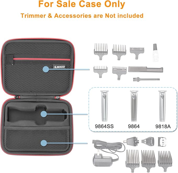 RLSOCO Hard Case for Wahl USA Stainless Steel Lithium Ion 2.0+/2.0+ Slate/Cordless Beard Trimmer for Men Storage Case for Wahl Model 9864SS/9864/9818A (Case Only)