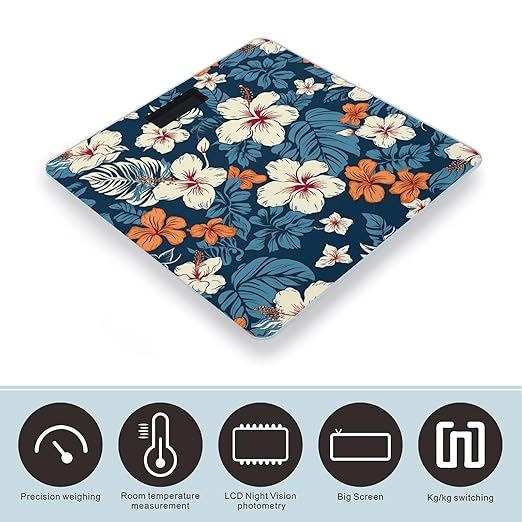Hawaii Flower Bathroom Scale Ultra-Bright Liquid Crystal Screen Weight Scale Accurate Bathroom Body Scales for Body Weight Bathroom Pet Home Bedroom Gift-Giving
