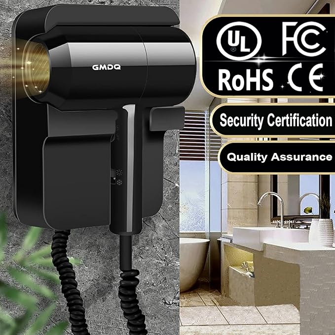 Hotel Wall Mounted Hair Dryer for BathroomRestroom Professional Blow Dryerwith Stand RackSpecialised Motor for SalonFast Drying - Gifts【Massage CombScrews+ Adhesive】 110V
