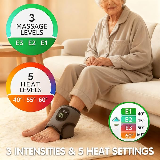 Ankle Massager for Pain Relief with Hot Compress Function 3-Level Adjustable Heat &amp Vibration Smart Timer Touch Screen Compact &amp Portable for All Ages (1pc)