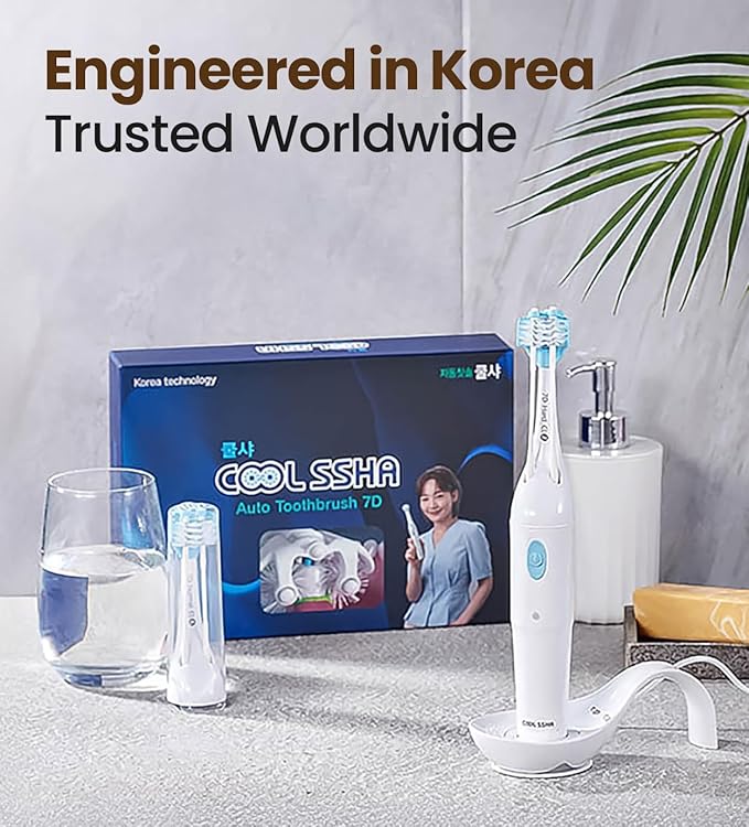 Korean Dual-Action Toothbrush Set - Premium Soft Bristle 3 Head Gold Handle for Deep Cleaning Teeth &amp Gums