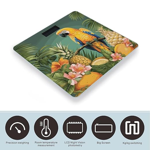 Summer Parrot Pineapple Bird Bathroom Scale Weight Scale for Body WeightHighly Accurate Digital Weighing Machine Clear LED Display Digital Bathroom Body Scale 400lb/182kg