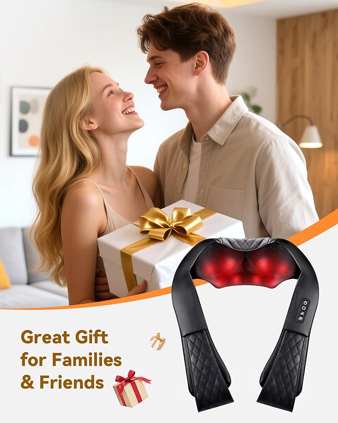 Shiatsu Neck and Back Massager Corded Electric Neck Massager with Heat for Pain Relief Deep Tissue 4D Kneading Shoulder Massager Pillow for Whole Body Relaxation Gifts for Mom Dad Friends