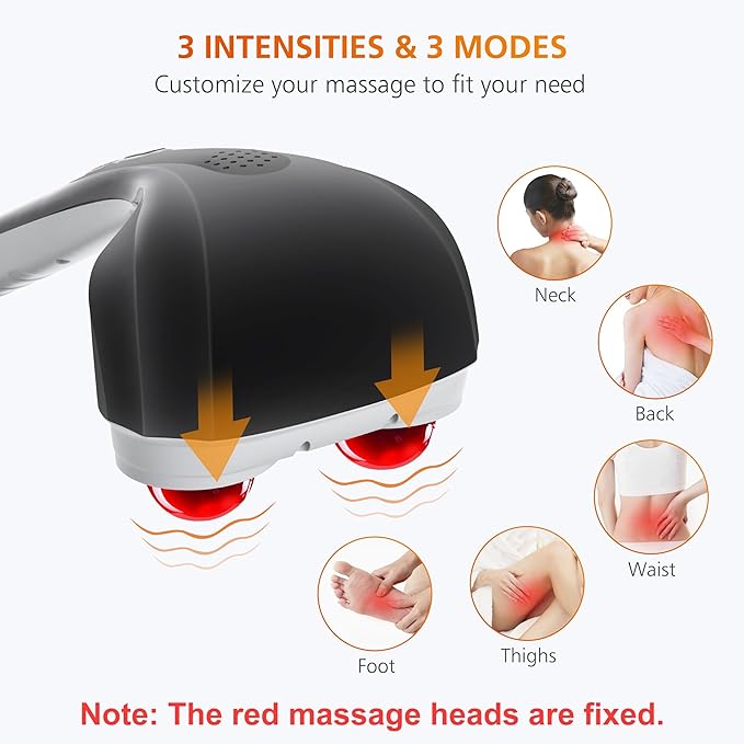Snailax Cordless Handheld Back Massager with Heat Deep Tissue Percussion Massager 3 Sets of Dual Pivoting HeadsRechargeable Hand Held Massager for NeckBack ShoulderCalfLegs