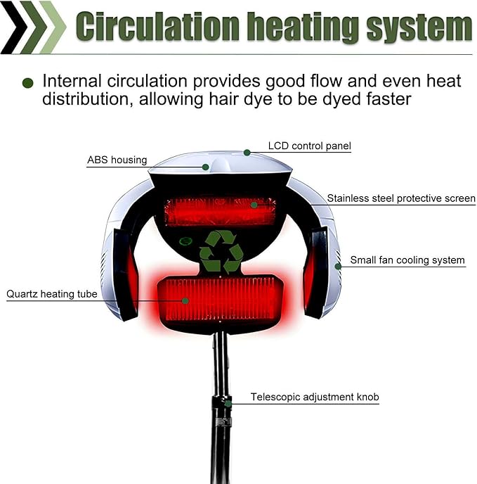 Multifunction Professional Hair Dryer High Power Hairdressing Dryer with 5 Heating Discs &amp 360° Swivel Adjustable Arm Salon Hair Color Processor (Wall Mount/Vertical) 110V-Vertical