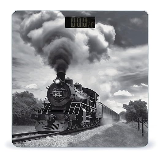 Steam Train Clouds Digital Bathroom Scale Fashion Unique Weight Scale BMI Anti-Slip Precision Weighing Scales Suitable for Home Bedrooms Use and Gift