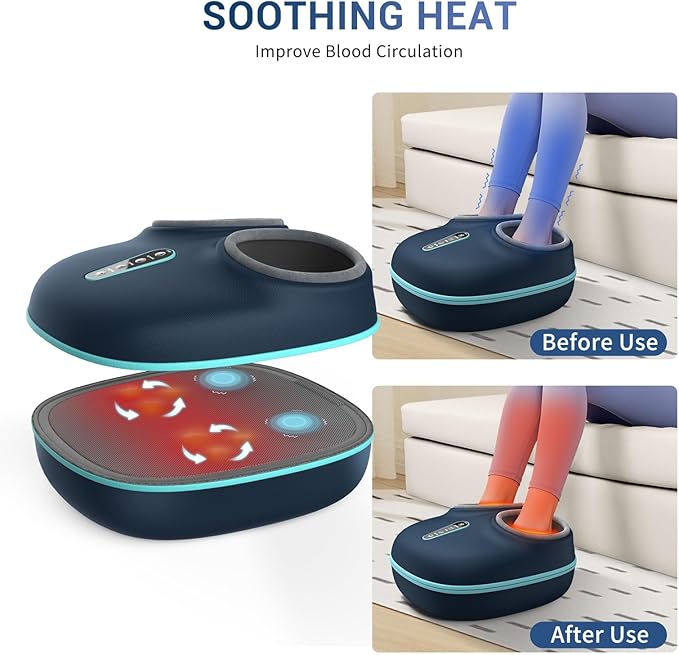 2-in-1 Shiatsu Foot Massager with Heat Foot Warmer Heating Pad for Circulation and Pain Relief Plantar Fasciitis Neuropathy Adjustable Kneading Massagers for Feet Back Gifts for Women Men