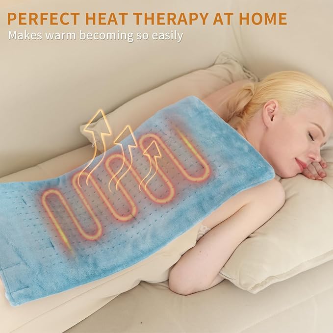 SAROO Heating Pad for Back Pain ReliefMassaging Weighted Heating Pads for Neck ShoulderCrampPortable Heated Pad with 3 Heat Settings &amp 6 Massage18 Relaxing CombinationsAuto Off12*24Sky B