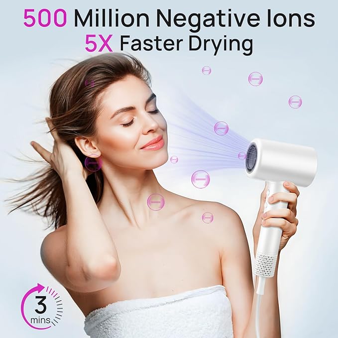 CONFU Hair Dryer 110000 RPM Fast Drying Blow Dryer with Magnetic Diffuser and Concentrator Professional Lightweight Ionic Hair Dryer for Women and Men