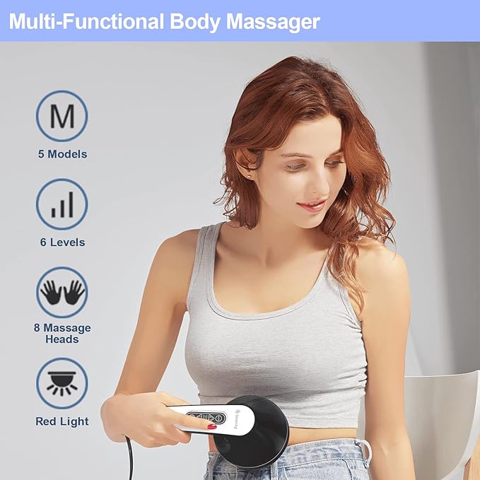 Cellulite Massager with 8 Interchangeable Heads Body Sculpting Machine for Lymphatic Drainage and Vibrating Fat Cellulite Remover Portable and Easy to Use for Men and Women at Home