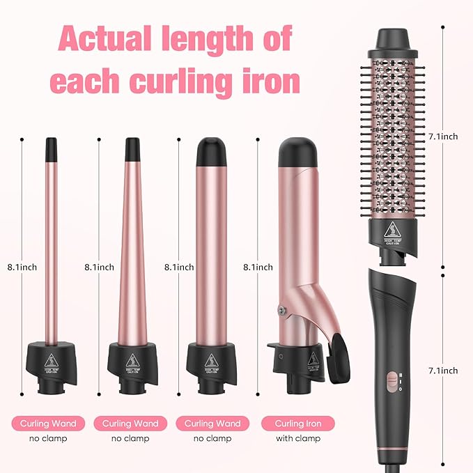 ANIEKIN 5 in 1 Curling Iron Set Fast Heat Up Curling Wand from 3/8 to 1 1/4 Inch and a Thermal Brush Come with Dual Voltage Hair Curler for Women All Hair Types and Travel Use Gifts for Women