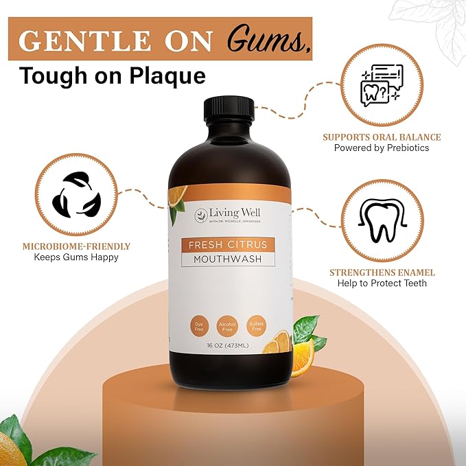 Living Well with Dr. Michelle Fresh Citrus Remineralizing Mouthwash | Hydroxyapatite &amp Colloidal Silver Formula | Alcohol-Free Natural &amp Organic | Fluoride-Free Mouth Rinse