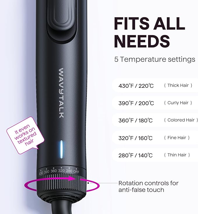 Wavytalk Airflow Styler Curling Iron Cool Curl 360° Cool Air Lock in Style for Lasting Curls Reduces Damage 2 in 1 Hair Straightener and Curler 1.25 Inch Anti-Scald for Short Long Hair