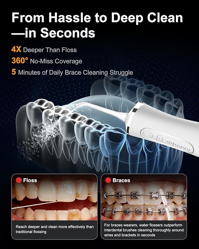 MySmile LP211 Water Flosser Cordless for Teeth 5 Modes Portable Oral Irrigator 260ML Water Dental Picks for Sensitive Teeth Cleaning IPX7 Travel Rechargeable Water Flossing &amp2 Teeth Wipes