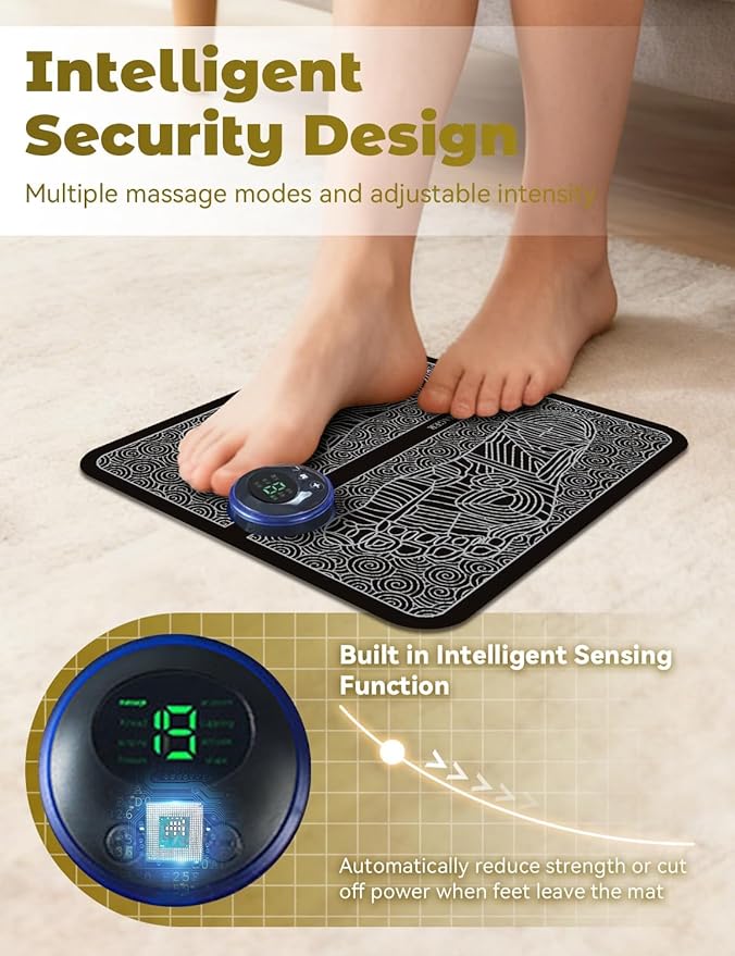 Advanced EMS Foot Massager Plate with Remote Control - 8 Massage Modes 19 Intensity Levels Auto Shut-Off &amp USB Rechargeable for Muscle Relaxation &amp All-Night Comfort
