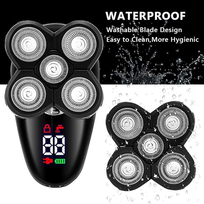 Head Shavers for Bald Men 5 In 1 Electric Razor For Men Bald Head Shaver LED Display Nose Hair Beard Trimmer Clippers Facial Cleansing Brush USB Rechargeable