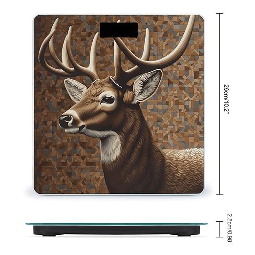 Deer on Brown Background Scale for Body Weight Anti-Slip Tempered Glass Digital Bathroom Scales Clear LCD Display Weighing Scale Safe Rounded Corners Smart Scales