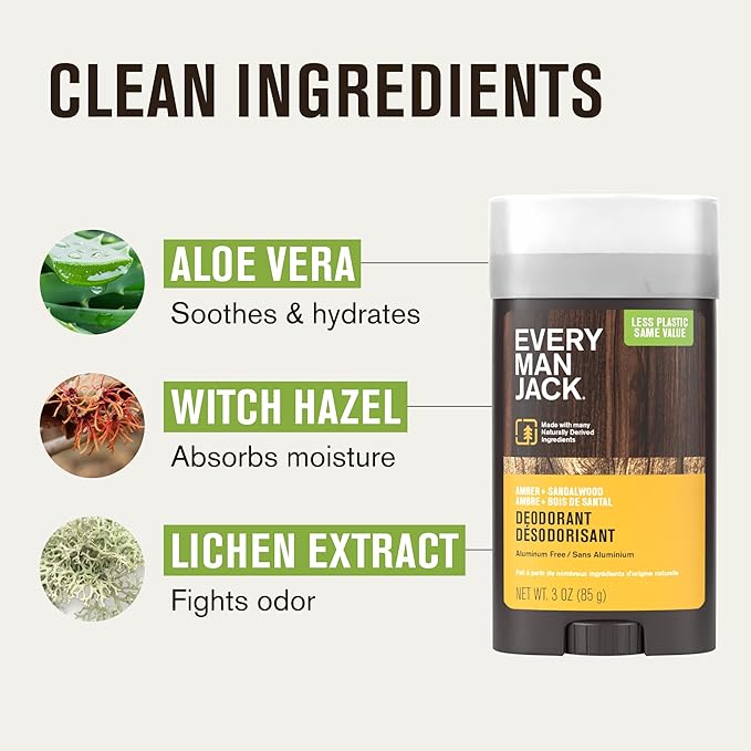 Every Man Jack Men's Deodorant Variety Set - Three Full-Sized Deodorant Sticks with Clean Ingredients &amp Incredible Scents - Cedar + Red Sage Amber + Sandalwood Sea Mineral + Citron - 3 oz - 3 Pa