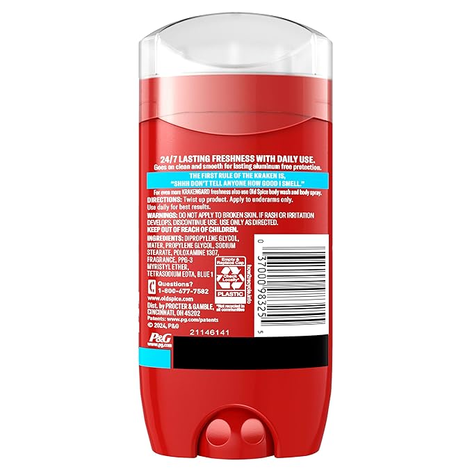 Old Spice Aluminum Free Deodorant for Men 24/7 Odor Protection 24/7 Freshness &amp Lasting Scent Goes on Clear Krakengard with Deep Ocean Scent 3.0 oz (Pack of 3)
