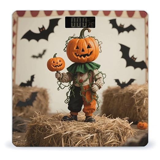 Pumpkin Clown Scale for Body Weight Sturdy Tempered Glass Weighing Scales with LCD Display Accurate Digital Bathroom Scale Convenient Body Fat Smart Scales Easy Read