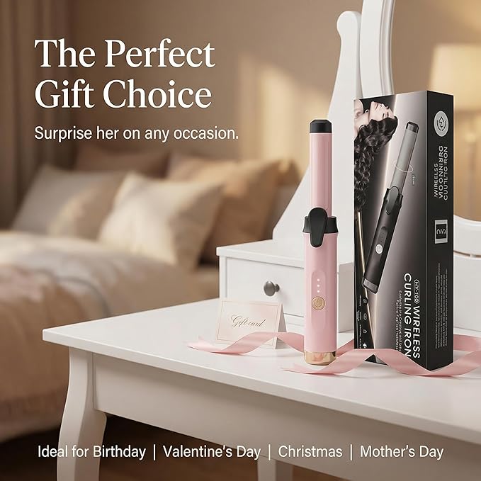 USB Rechargeable Cordless Curling Iron &amp Straightener 2-in-1 Mini Travel Hair Styler with Dual Temperature Settings Ceramic Portable Curling Wand for On-The-Go Touch-Ups(Gold)