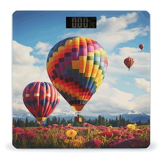 Color Hot Air Balloon Bathroom Scale Large LCD Backlight Display Digital Scale Rounded Corners Body Scales Automatic Power On/Off Bathroom Scales for Home Bedrooms