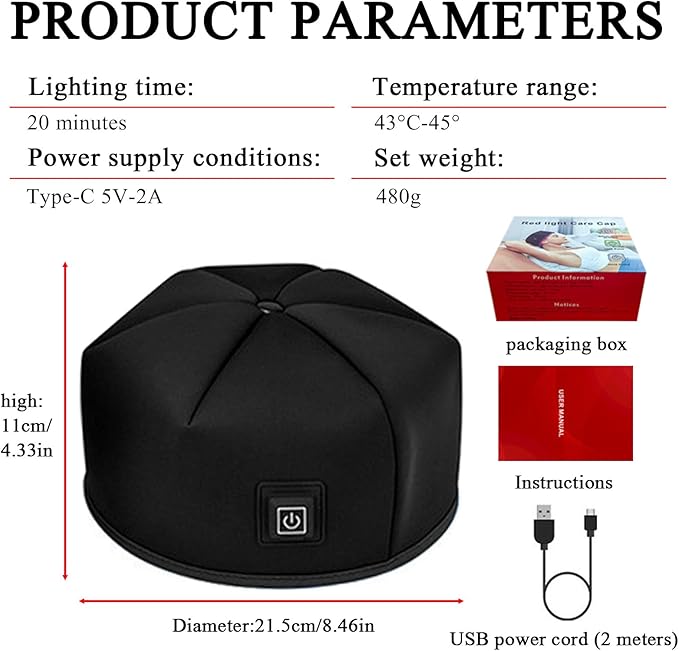 Red Light Cap for Hair Regrowth Light Therapy Hat for Hair Growth in Women and Men Portable Hair Growth Cap Hot Compress Physiotherapy Hair CareRed