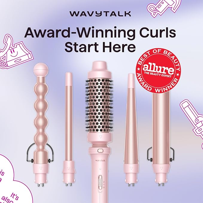 Wavytalk Multi Curl 5 in 1 Curling Wand Set and Heat protectant Spray for Hair 5 Fl Oz