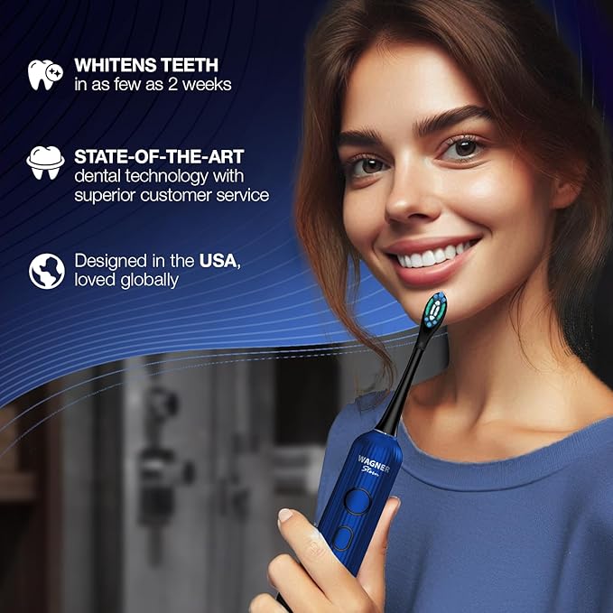 Wagner Stern VibroWave Plus Oscillation &amp Vibration Sonic Electric Toothbrush with 4 Brush Heads. IPX7 Waterproof.