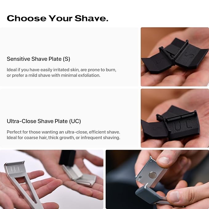 HYPE X1 Safety Razor Shave Settings - Sensitive (S) &amp Ultra-Close (UC) Settings Durable Aerospace-Grade Aluminum Magnetic snap-on design Compatible with HYPE X1 Safety Razor for Men &amp Women