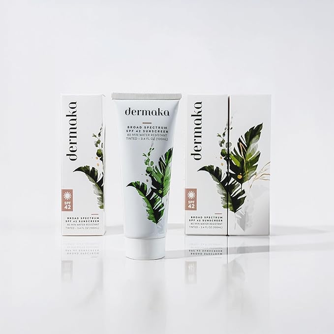 Dermaka Lightly Tinted Mineral Sunscreen SPF 42 – Anti-Aging Face Moisturizer with Zinc Oxide &amp Aloe Vera – Water Resistant Non-Greasy &amp Reef Safe for Sensitive Skin – 3.4 oz