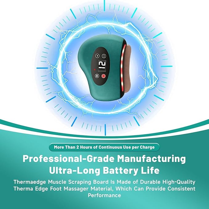 Thermaedge Plantar Fasciitis ThermaEdge Foot Scraper 12 Massage Levels and 12 Heat Levels Red Light Heated Gua Sha Device for Plantar Fasciitis 4-in-1 Vibration Device for Muscle Care (Green)