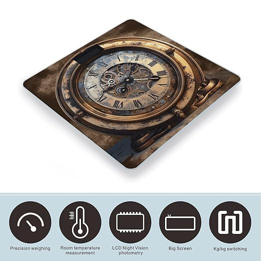 Steampunk Clock Scale for Body Weight Highly Accurate Digital Bathroom Scale Sturdy Tempered Glass Weighing Scales with LCD Display Fashion Body Fat Smart Scales 400lb