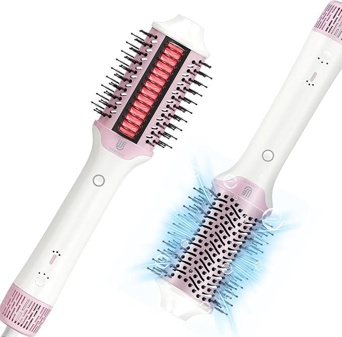 2-in-1 Blow Dryer Brush &amp Hair Straightener Ionic &amp Ceramic Thermal Brush with Adjustable Heat &amp Cool Shot 110000 RPM Motor High-Speed Motor for Frizz-Free Smooth &amp Voluminous Hair