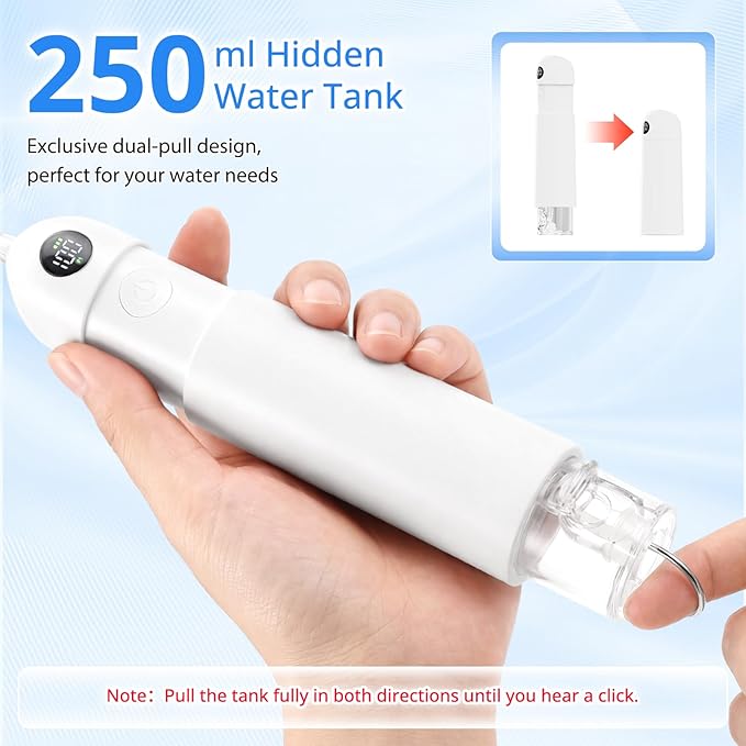 Portable Water Flosser for Teeth 100 Power Levels (0-150-PSI Variable Pressure) Mini Cordless Electric Floss for Tooth Cleaning and Flossing IPX7&amp250ML Water for Braces Aldult White