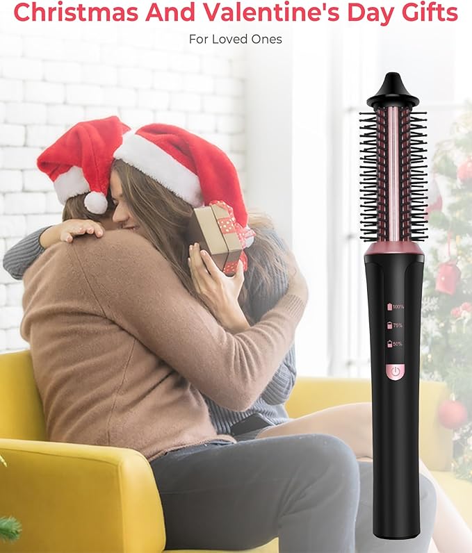 Cordless Curling Brush4000 mAh USB Cordless Hair Curler with 3 Temp Setting Mini Travel Curling Iron Rechargeable Ceramic Battery Powered Curling Iron