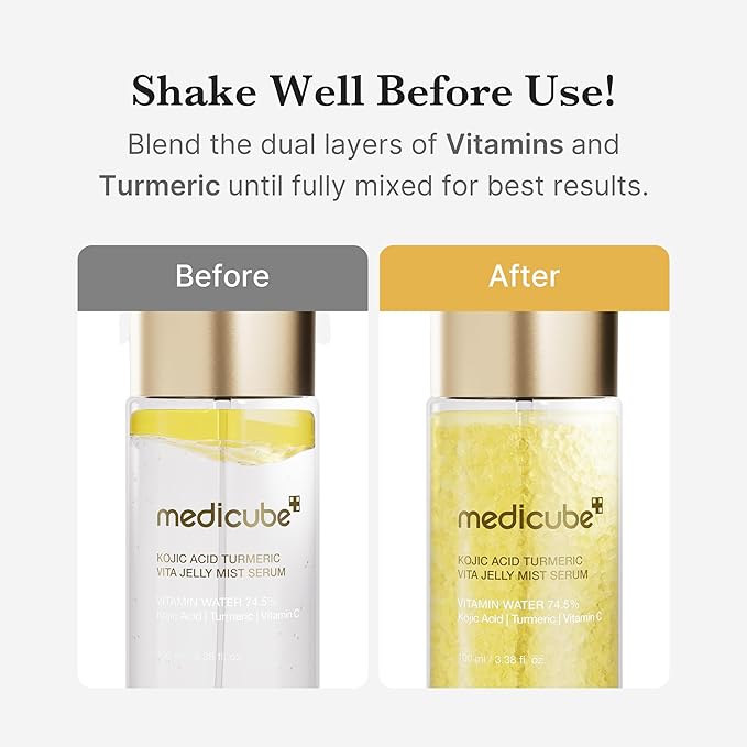 medicube Kojic Acid Body Wash &amp Glow Spray Duo: Kojic Acid Turmeric Brightening Body Wash and Turmeric Vitamin Gold Jelly Mist Serum | 2-Step Cleanse &amp Spray for Glowing Body Post-Shower Rout