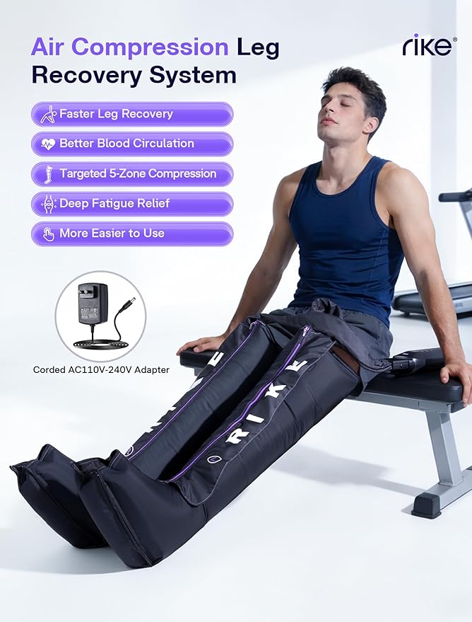 RIKE Pro Leg Compression Massager Fast Leg Recovery System for Athletes Runners Leg Massager for Circulation and Pain Relief Helpful for Muscle Relaxation Varicose Veins Cramps Edema