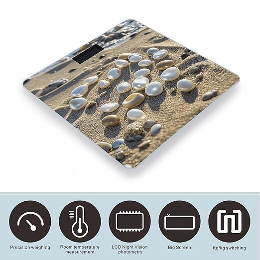 Ocean Beach Mussel Pearl Scale for Body Weight Digital Bathroom Scale Toughened Glass High Precision Scales for Body Weight with Large LCD Backlight Display Weight Scales