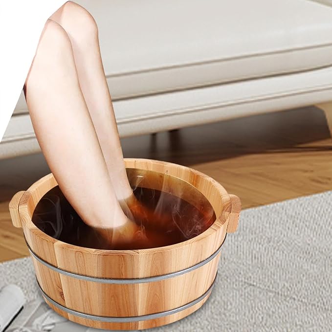Wood Footbath Basin Tub Comfortable Home Office Use Footbathing Wooden Massage Foot Soaking Bath Basin 6.30inch- 16x36cm A