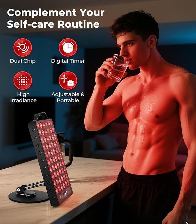 Red Light Therapy for Body &amp Face 60 LEDs with Timer 660nm &amp 850nm Near Infrared Therapy Device for Skin Health Energy &amp Recovery Multi Effects High Power Panel with Magnetic Remote &