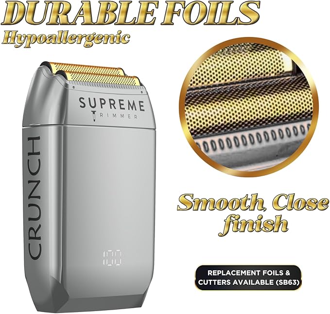 Supreme Trimmer Crunch STF602 – Waterproof Double Foil Shaver for Men | 150 Min Runtime Wet/Dry Cordless &amp Corded Electric Razor | Hypoallergenic Foils for Face Head &amp Stubble