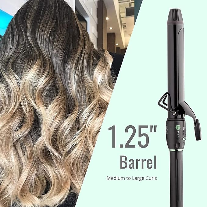 MINT Professional Extra Long Hair Curling Iron 1 1/4 inch | 2-Heater Ceramic Barrel that Stays Hot | 1.25 Inch Hair Iron Curler for Medium to Large Curls | Travel-Ready International Dual Voltage