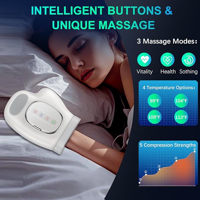 Professional Hand Massager with Heat Compression Therapy 3 Massage 4 Temperatures 5 Compression Pain Relief Glove Arthritis &amp Wrist Carpal Tunnel Neuropathy Circulation Gifts for Women/Men
