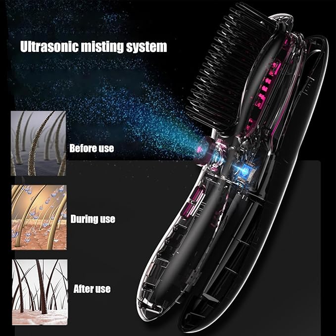 Hair Straightener Brush - Lightweight Hair Straightener Comb | 3 Temp Settings Rechargeable Styling Tools Streamlined Negative Ionic Comb for Home Outdoor Travel Vacation