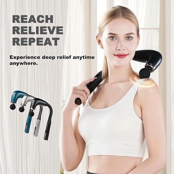 2025 new fascia gun portable massage hammer set low noise equipped with four professional replacement heads and nine adjustment levels perfect for neck back and full body massage. (Black)