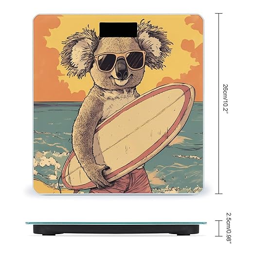 Koala Surfing Surfer Surfboard Digital Bathroom Scale for Body Weight Lighted LCD Display Round Corner